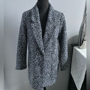 Black and White Boucle Tweed Coat